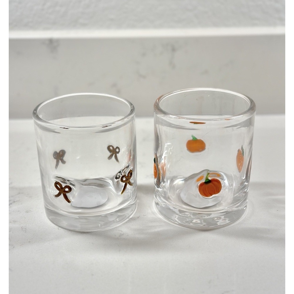 New Viral 2026 Hobby Lobby Brown Bow & Pumpkin Icon Glass Tumbler - Set Of 2
